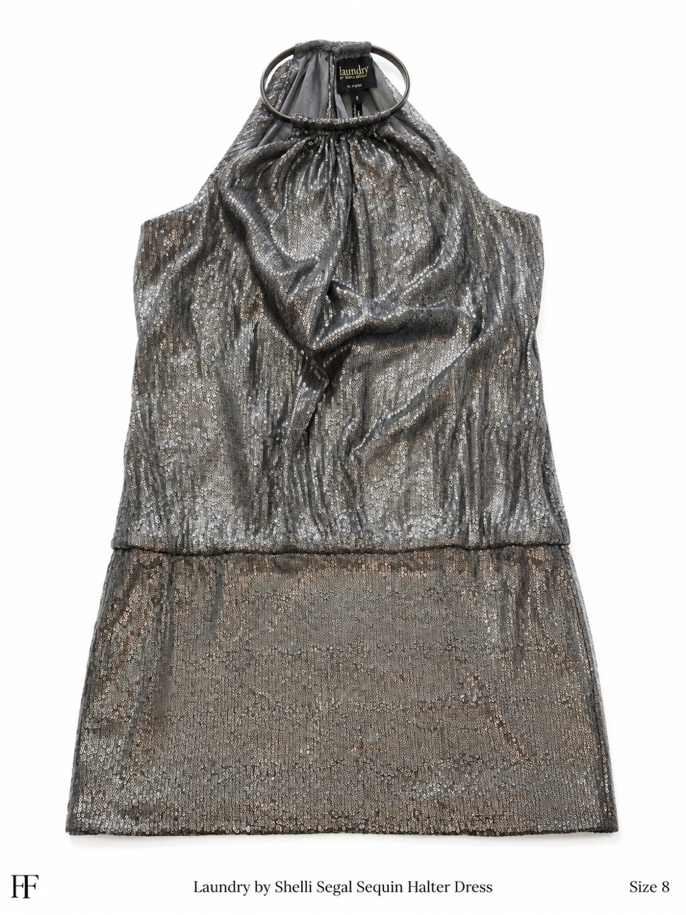 Laundry by Shelli Segal Silver Sequin Halter Mini Cocktail Dress Size 8 - Picture 2 of 11